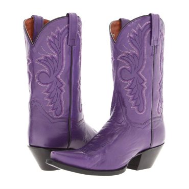 Purple Vintage Embroidered Mid-Calf Cowgirl Boots with Chunky Heels