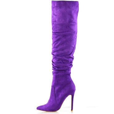Purple Stiletto Heel Pointed Toe Over The Knee Slouch Boots for Women