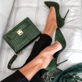 Green Vegan Suede Pointy Toe Stiletto Heel Pumps Shoes