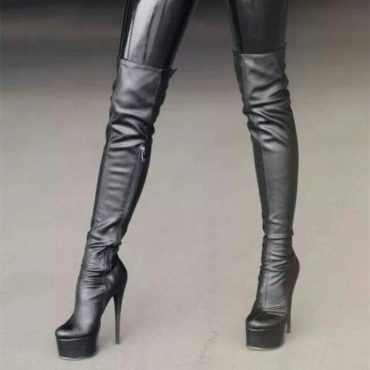 Black Stiletto Heel Sexy Over-The-Knee Platform Boots for Women