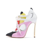 Multicolor Patent Leather PVC Stiletto Heel Lace Up Boots