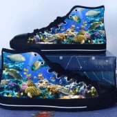 Aquarium Shoes, Fish Converse Style Shoes,  Ocean Fan Gift Idea, Women's Men's High Top Sneakers