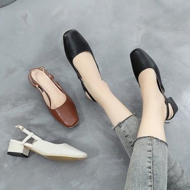 Customizable Genuine Leather Flat Sandal Shoes,Low Heel Shoes,Women's Flat Shoes,Summer Thick Heel Shoes,Comfortable Shoes