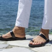 Men Leather Sandals, Greek Roman Stylish Men Sandals, Men's Leather Slides Handmade Sandals, Summer Men's Comfy Black Sandals, CRONOS