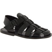 Handmade men's fisherman sandals in black leather Made in Italy | Gianluca - L'artigiano del cuoio
