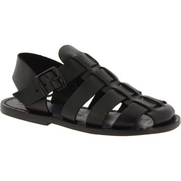 Handmade men's fisherman sandals in black leather Made in Italy | Gianluca - L'artigiano del cuoio
