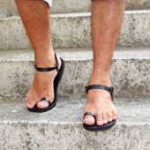 Barefoot men leather sandals, ankle strap Greek leather sandal, toe ring men sandals - Dream M