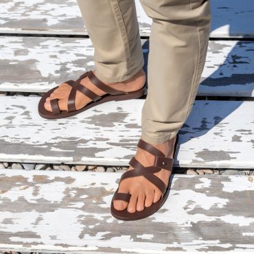 Greek Roman Men Leather Sandals, Handmade Greek Style Quality Men's Sandals, Summer Vacation Men's shoes, Brown Leather Men Slides, HELIOS