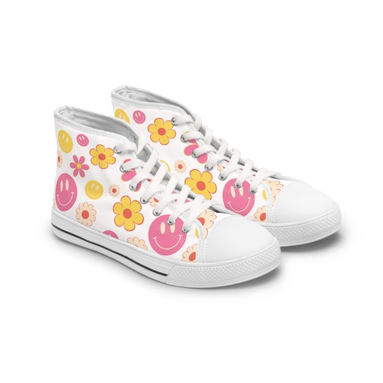 White Groovy Style Women's High Top Sneakers - Personalized Black or White Options