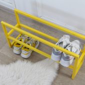 Hallway 2 tier yellow shoe rack, Black shoe furniture stand, Entryway Organization for shoes, Custom industrial shoe organizer for home gift