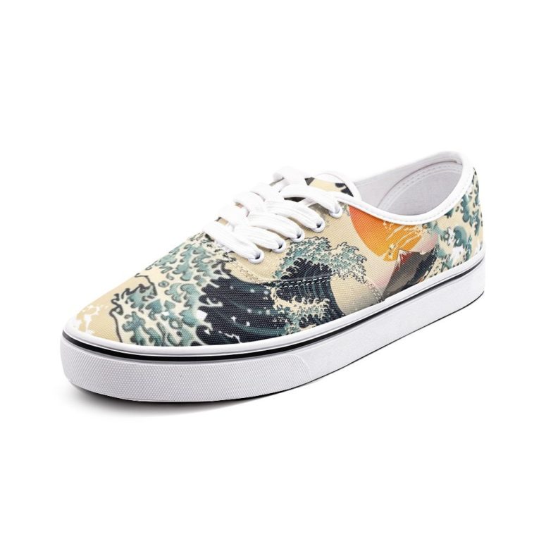 Great Wave Sneakers, Art Lover , Custom Cool Shoes, Unisex Canvas Shoes Fashion Low Cut Loafer Sneakers