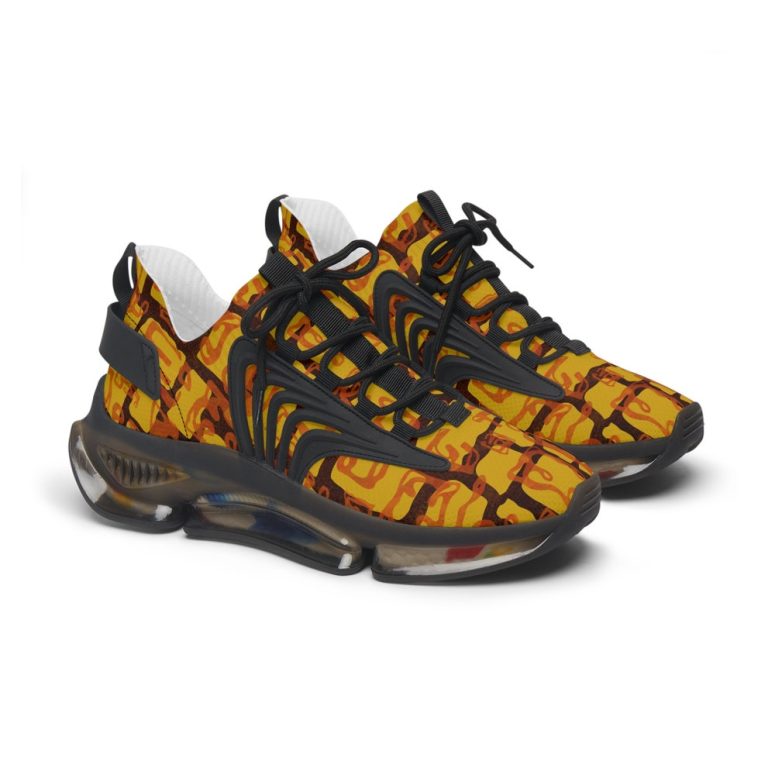 Retro Tiki Vintage Midcentury Style Women's Mesh Sneakers in Golden Space Tiki Print | Hyperbole Design