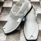 New Men's Handmade Leather Chappal, White Stylish Dotted Kaptaan Chappal, Men's Peshawari Traditional Chappal, Comfortable Sandal