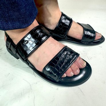 Italian Handmade Men's Leather Sandals/ Ivan Troy Black James Leather Sandal Strap/ Summer Shoes- Made in Italy