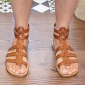Tan men's roman leather sandals Handmade in Italy | Gianluca - L'artigiano del cuoio