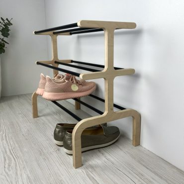 3 Tier Free Standing Shoe Rack for Entryway | Wood and Metal Shoe Organizer Shelf for Closet