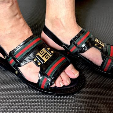 Italian Handmade Men's Leather Sandals/ Ivan Troy Paolo Black Leather Sandal Strap/ Summer Shoes- Made in Italy