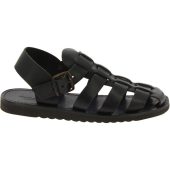 Handmade in Italy men's fisherman sandals in black leather | Gianluca - L'artigiano del cuoio