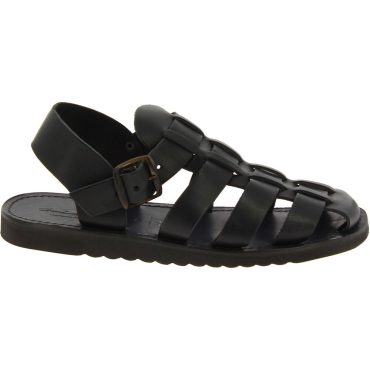 Handmade in Italy men's fisherman sandals in black leather | Gianluca - L'artigiano del cuoio