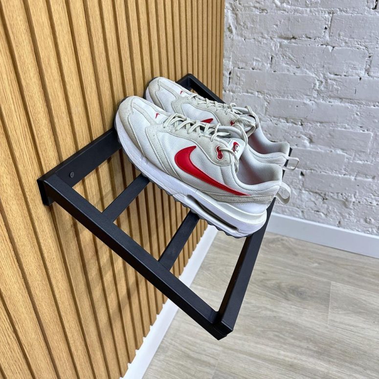 Entryway dorm wall mount metal shoe rack, Industrial modern hallway organizer, Custom boot shelves gift, Small farmhouse home mom gift