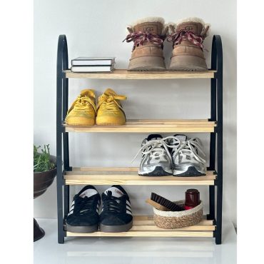 Entryway Shoe Rack Medium Wooden 4-Tier 8 Pair Capacity Shoe Organiser for Bathroom Storage, Easy Assamble Organiser for Hallway Bathroom