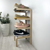 4 Tier Narrow Vertical Shoe Stand | Small Tower Shoe Shelf Rack | Wooden Shoes Organizer for Entryway