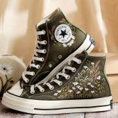 Custom Converse Chuck Taylor Daisy Embroidered Converse Shoes, Garden Flower Embroidered Sneakers, Converse Embroidery Small Flowers