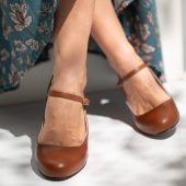 Mary-Jane heels, Brown genuine leather shoes, Retro high heels shoes, Retro bride shoes, nature lover