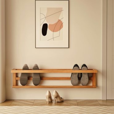 Wall-Mounted Shoe Rack, Wooden Shoe Organizer, Minimalist Shoe Storage, Compact Shoe Shelf, Space-Saving Design, Modern Entryway