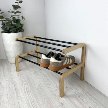 2 Tier Small Wooden Shoe Rack Stand | Space Saving Floor Shoe Storage for Entryway | Free Standing Shoe Shelf for Closet