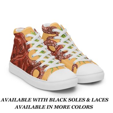 Octopus Print Canvas High-Tops Casual Sneakers Ocean Theme Athleisure Kicks Trendy Teen Shoes Unique Printed Sea Creature Print Casual
