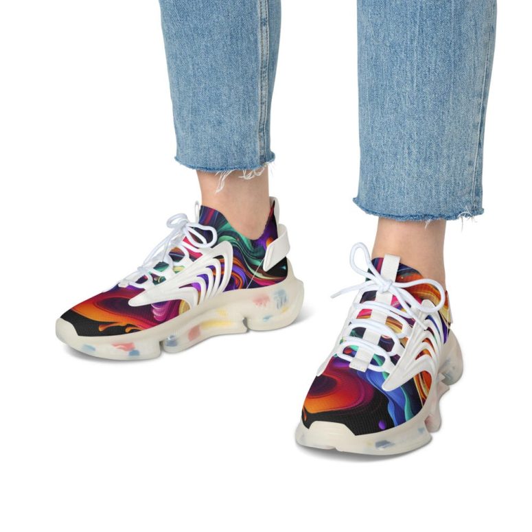 Mesh Sneakers Abstract Fluid Design Women's Athletic Shoes, Lightweight Trendy Casual Footwear