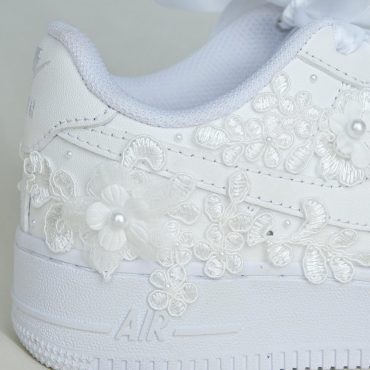 Bridal Air Force 1 Bright White Luxury Embroidered Sneakers • Bridal Shoes • Wedding Nike • AF1 Wedding Shoes • Quinceañera Shoes • REN_06