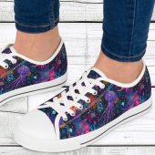 Women's Low Top Sneakers, Jellyfish Pattern, Casual Lace-Up, Walking, Everyday Wear, Breathable Canvas, Low Top Shoes, Fun, Unique, Stylish