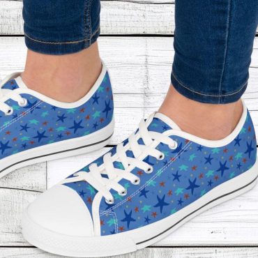 Women's Low Top Sneakers, Starfish, Casual Lace-Up, Walking, Everyday Wear, Breathable Canvas, Low Top Shoes, Fun, Unique, Stylish, Cute