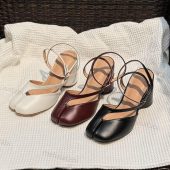 Melusatabi  PU 8CM Tabi Ankle Strap Sandals,Tabi Mary-Janes, Women Tabi Ballet Shoes, Women's Tabi Sandal Beige Tabi Flats