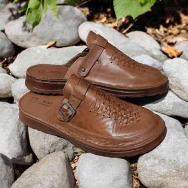 Handmade Men's Leather Sandals – Brown or Black Slip-On Traditional Slippers with Buckle Made In Poland by NaturFeet