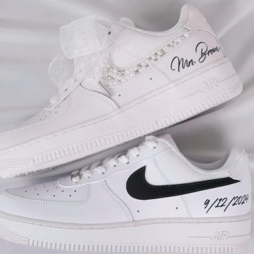 Wedding Sneakers For Couples By Threadize|Bride And Groom Pearl Wedding Sneakers | AF1 Bling Wedding Shoes | Groom Shoes |Air Force 1|NK_50Y