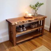 Custom wood entryway shoe bench farmhouse shoe storage, natural solid wood shoe rack handmade, narrow shoe storage rustic furniture decor