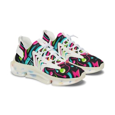 Neon Mesh Sneakers, Women's Athletic Shoes, Trendy Running Sneakers, White and Black Shoes, Workout Sneakers, Fitness Sneakers