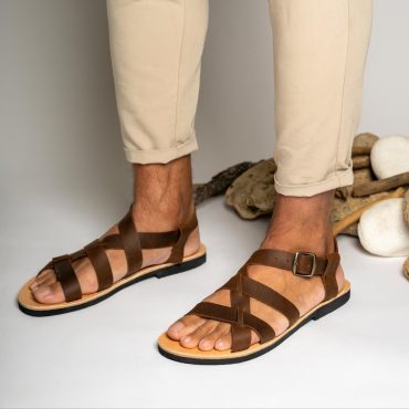 Brown leather strappy sandals men, Sling back flat leather sandals, Sandalias hombre, Sandalen herren, Sandales homme