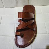 Men’s Handmade Moroccan Leather Sandals – Brown Criss-Cross Strappy Design – Traditional Flat Shoes – Durable & Comfortable Summer Sandals