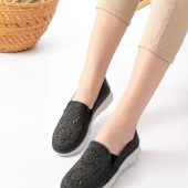 Perforated Patterned Black Summer Women's Shoes