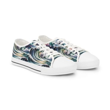 Artistic Wave Sneakers, Unique Canvas Shoes, Fashionable Low Tops, Casual Footwear, Perfect Gift for Ocean Lovers, Trendy Everyday Wear